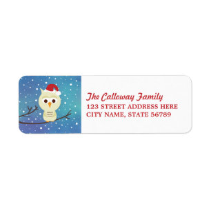 Sleepy Christmas Owl Holiday Return Adres Labels