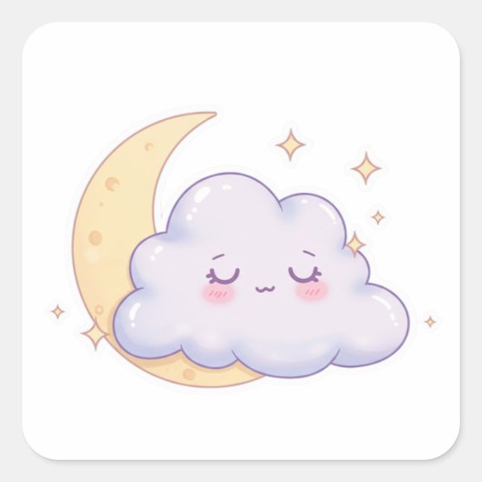 Sleepy Cloud – Dreamy Kawaii Magic Vierkante Sticker (Voorkant)
