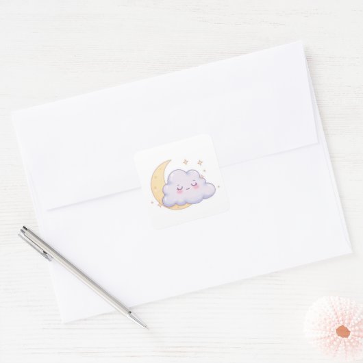 Sleepy Cloud – Dreamy Kawaii Magic Vierkante Sticker (Envelop)