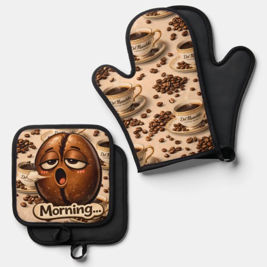 Sleepy coffee bean oven, mint and potholder set de (Voorkant / Achterkant)