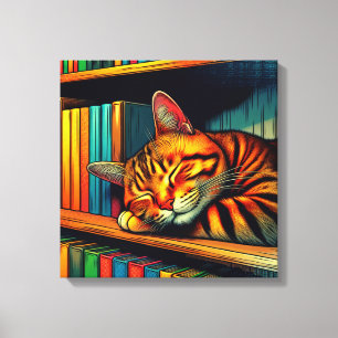 Sleepy Comic Book Style Kat Slapen Canvas Afdruk