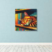 Sleepy Comic Book Style Kat Slapen Canvas Afdruk (Insitu (Houten vloer))
