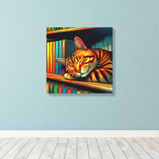 Sleepy Comic Book Style Kat Slapen Canvas Afdruk (Insitu (Houten vloer))