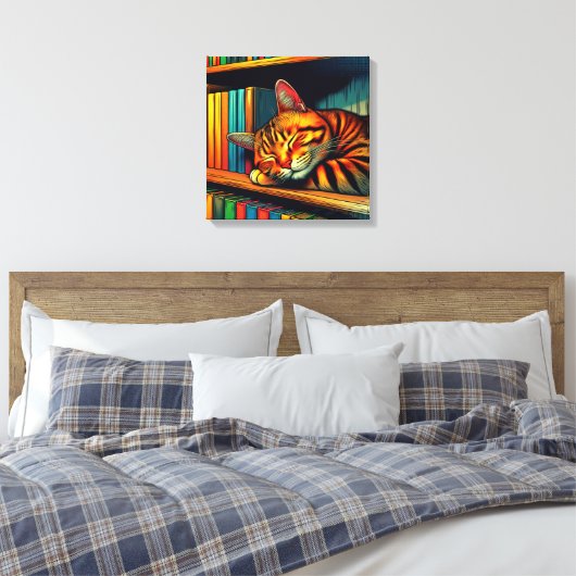 Sleepy Comic Book Style Kat Slapen Canvas Afdruk (Insitu (Slaapkamer))