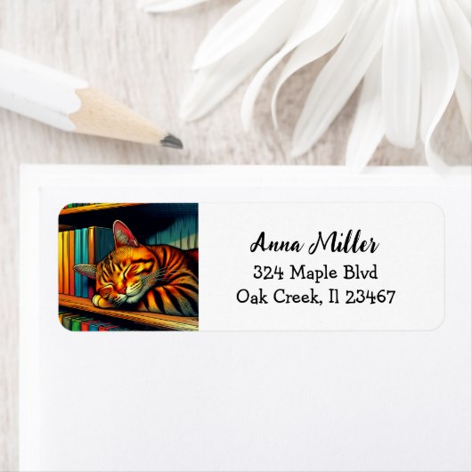 Sleepy Comic Book Style Kat Slapen Etiket (Insitu)