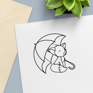 Sleepy Crying Little Fox under Umbrella Zelfinktende Stempel