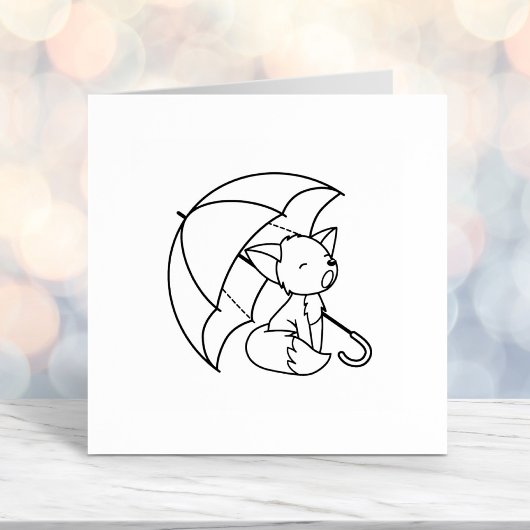 Sleepy Crying Little Fox under Umbrella Zelfinktende Stempel