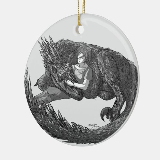 Sleepy Dinosaur Keramisch Ornament (Links)