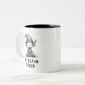 Sleepy Elf Christmas – voor kerstfeest Tweekleurige Koffiemok (Voorkant links)