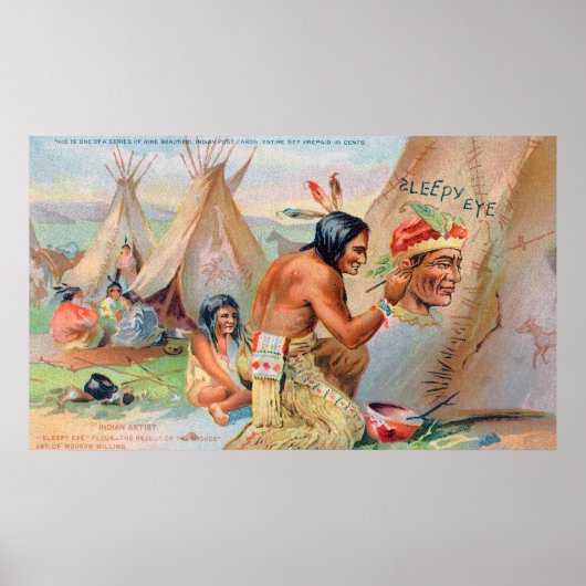 Sleepy Eye Flour Ad met Indiërs Poster (Voorkant)