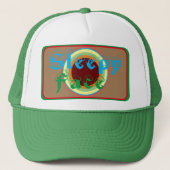 Sleepy Face: Groen - Zon Rand - Trucker Hoed Pet (Voorkant)