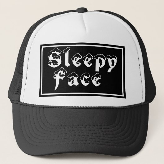 Sleepy Face: Zwart - Zon Rand - Trucker Hoed Trucker Pet (Voorkant)