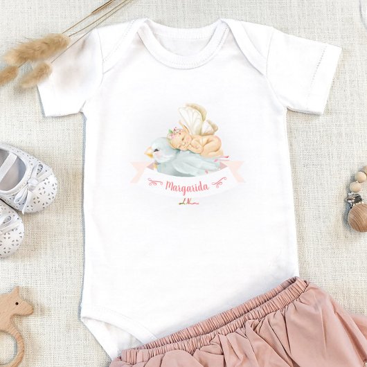 Sleepy Fairy Bird Illustration met Name Girl Romper