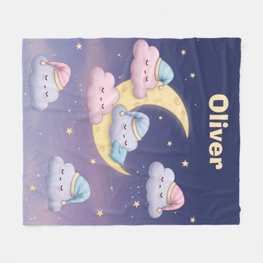 Sleepy Fluffy Clouds op Dromerige Pastel Sky Fleece Deken (Voorkant (Horizontaal))