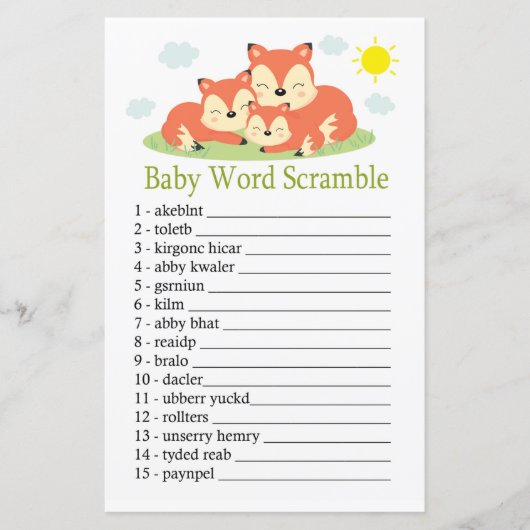 Sleepy fox Baby word scramble game (Voorkant)