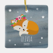 Sleepy Fox Boho Stars Baby Cub Eerste Kerstmis Keramisch Ornament (Voorkant)