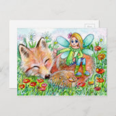 Sleepy Fox en Fairy Briefkaart (Voorkant / Achterkant)