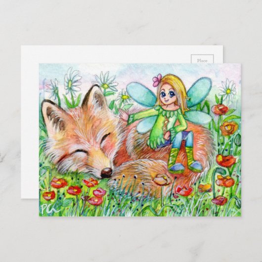 Sleepy Fox en Fairy Briefkaart (Voorkant / Achterkant)