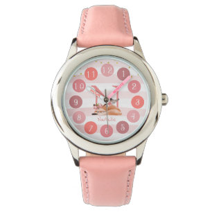 Sleepy Fox Illustratie Sweet Monogram Girl Gift Horloge
