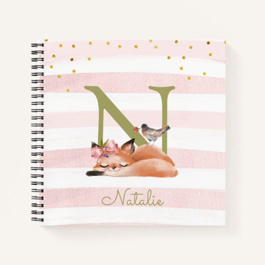 Sleepy Fox Illustration Girl Daily Tekening Notitieboek (Voorkant)