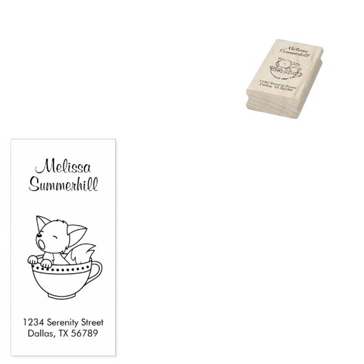 Sleepy Fox in een Teacup-adres Rubberstempel (Gestempeld)
