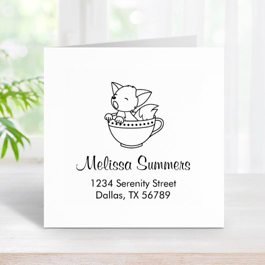 Sleepy Fox in een Teacup-adres Rubberstempel