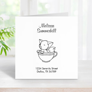Sleepy Fox in een Teacup-adres Rubberstempel
