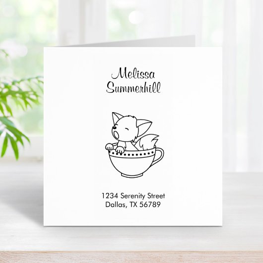 Sleepy Fox in een Teacup-adres Rubberstempel