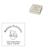 Sleepy Fox in een Teacup Arch Adres Rubberstempel (Gestempeld)