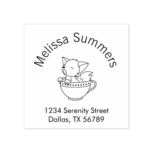 Sleepy Fox in een Teacup Arch Adres Rubberstempel (Afrduk)