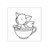 Sleepy Fox in een Teacup Rubberstempel (Afrduk)