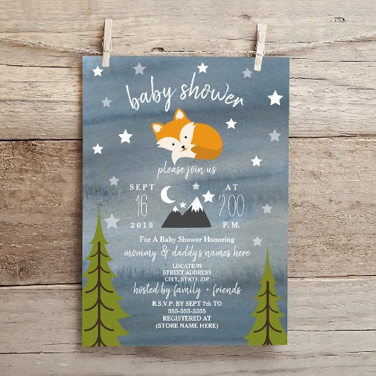 Sleepy Fox Mountains Waterverf Baby shower Kaart