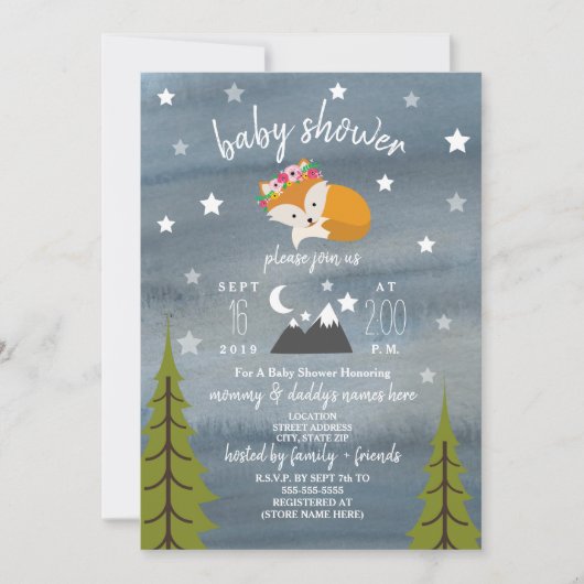 Sleepy Fox Mountains Waterverf Meisje Baby shower Kaart (Voorkant)