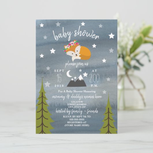 Sleepy Fox Mountains Waterverf Meisje Baby shower Kaart (Staand voorkant)