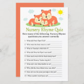 Sleepy fox Nursery Rhyme Quiz baby shower game (Voorkant / Achterkant)