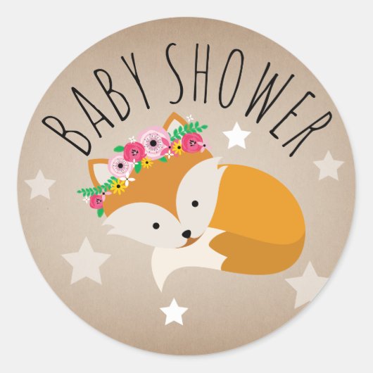 Sleepy Fox Stars Meisje Baby shower Sticker (Voorkant)