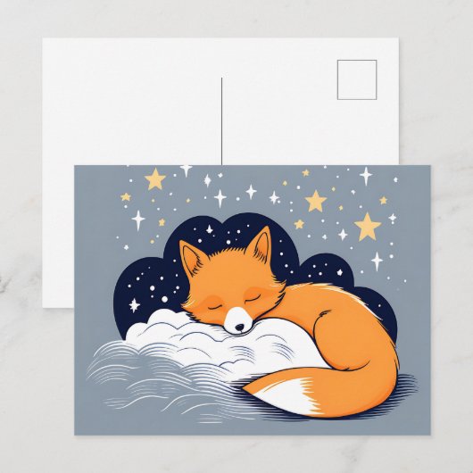Sleepy Fox Sterrennacht Briefkaart (Voorkant / Achterkant)