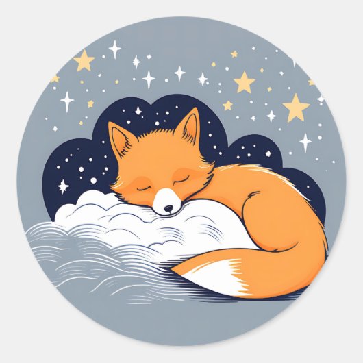 Sleepy Fox Sterrennacht Ronde Sticker (Voorkant)