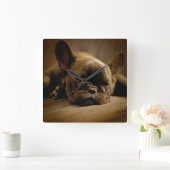 Sleepy French Bulldog Vierkante Klok (Huis)