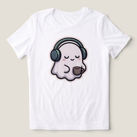 Sleepy Ghost Met Koffie - Kawaii | ALLEEN WIT Tri-Blend Shirt (Design voorkant)