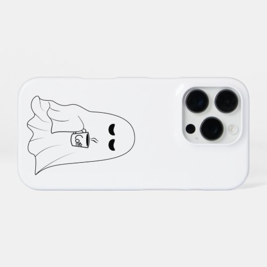 Sleepy Ghost with Coffee – Minimalist Cozy  iPhone Hoesje (Achterkant horizontaal)