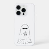 Sleepy Ghost with Coffee – Minimalist Cozy  iPhone Hoesje (Achterkant)