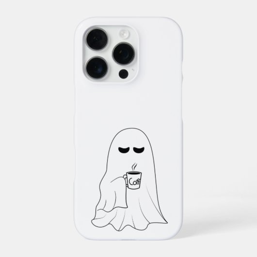 Sleepy Ghost with Coffee – Minimalist Cozy  iPhone Hoesje (Achterkant)