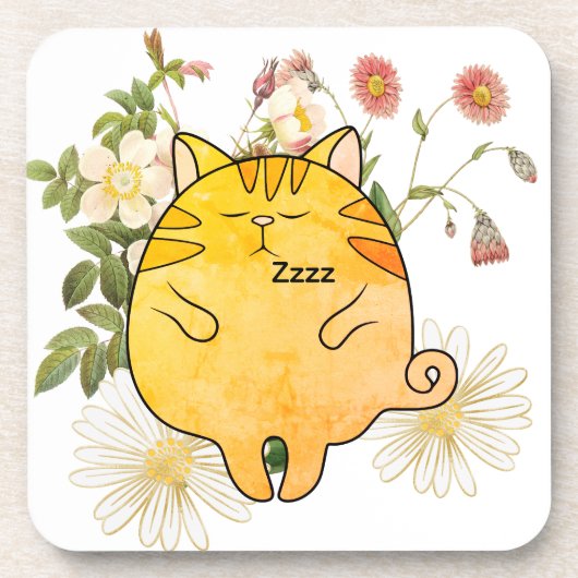 Sleepy Ginger Cat Bier Onderzetter (Voorkant)