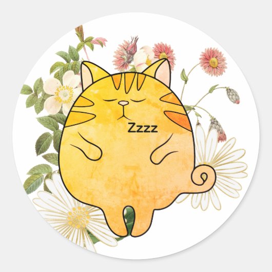 Sleepy Ginger Cat Ronde Sticker (Voorkant)
