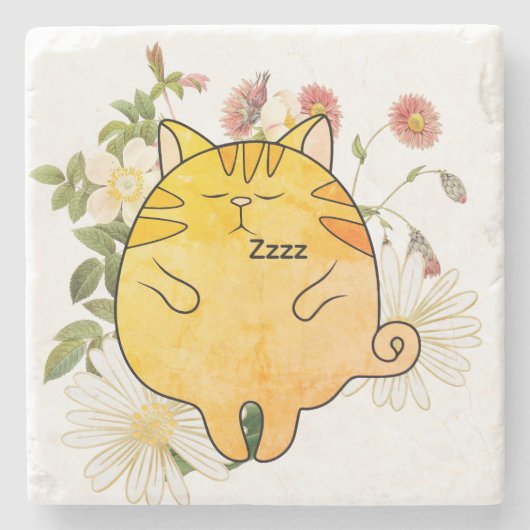 Sleepy Ginger Cat Stenen Onderzetter (Voorkant)