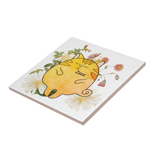 Sleepy Ginger Cat Tegeltje (Zijkant)