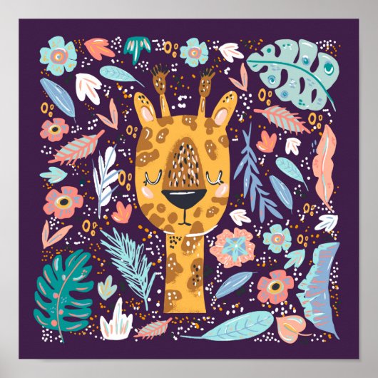 Sleepy Giraffe Tropische neurergie in Paars Poster (Voorkant)