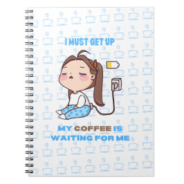 Sleepy Girl Coffee Lover op blauwe achtergrond Notitieboek