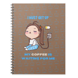 Sleepy Girl Coffee Lover op bruine achtergrond Notitieboek